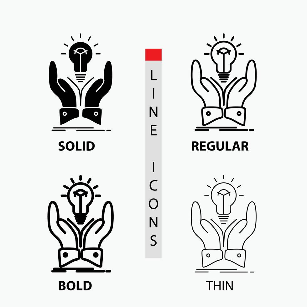idea. ideas. creative. share. hands Icon in Thin. Regular. Bold Line and Glyph Style. Vector illustration