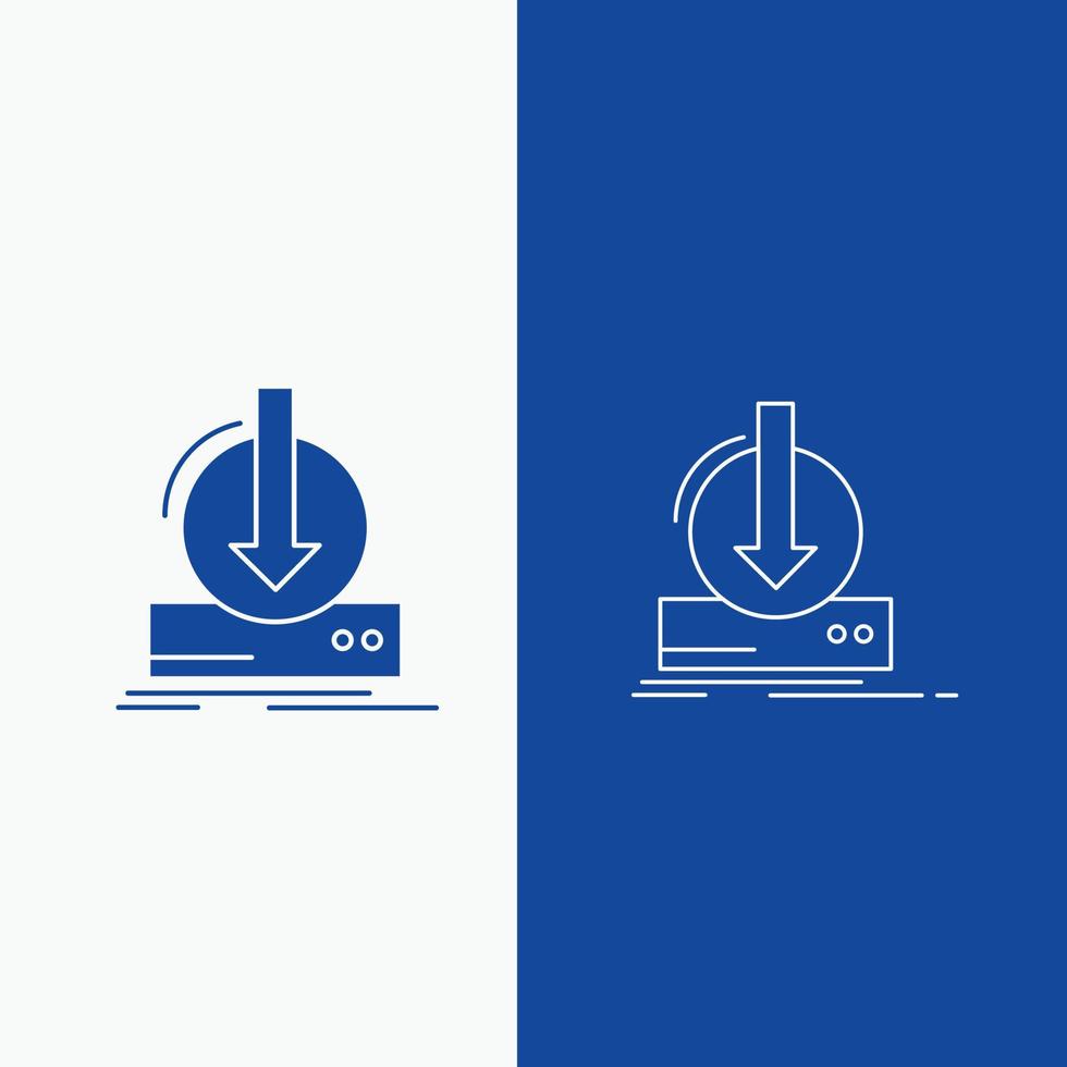 suma. contenido. dlc. descargar. línea de juego y botón web de glifo en banner vertical de color azul para ui y ux. sitio web o aplicación móvil vector