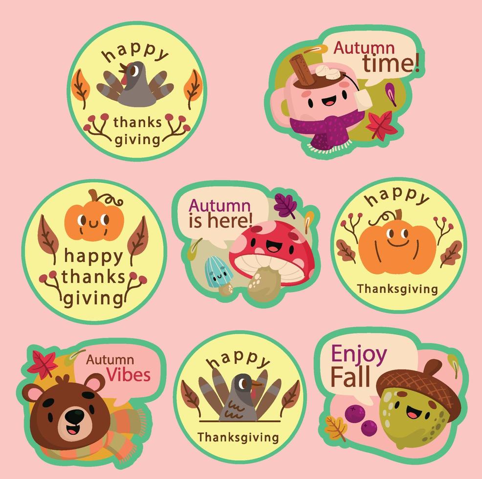 thanksgiving stickers set autumn patches collection vector