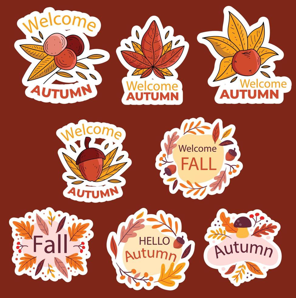 Set of autumn sticker packs vector