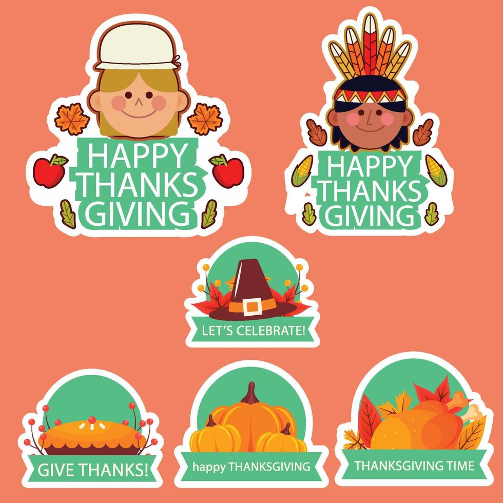 Happy Sticker Pack for Thanksgiving vector