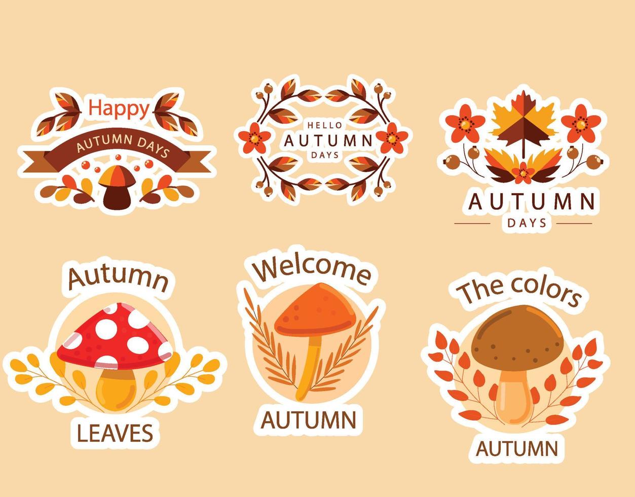 Lovely doodle autumn mushroom stickers vector