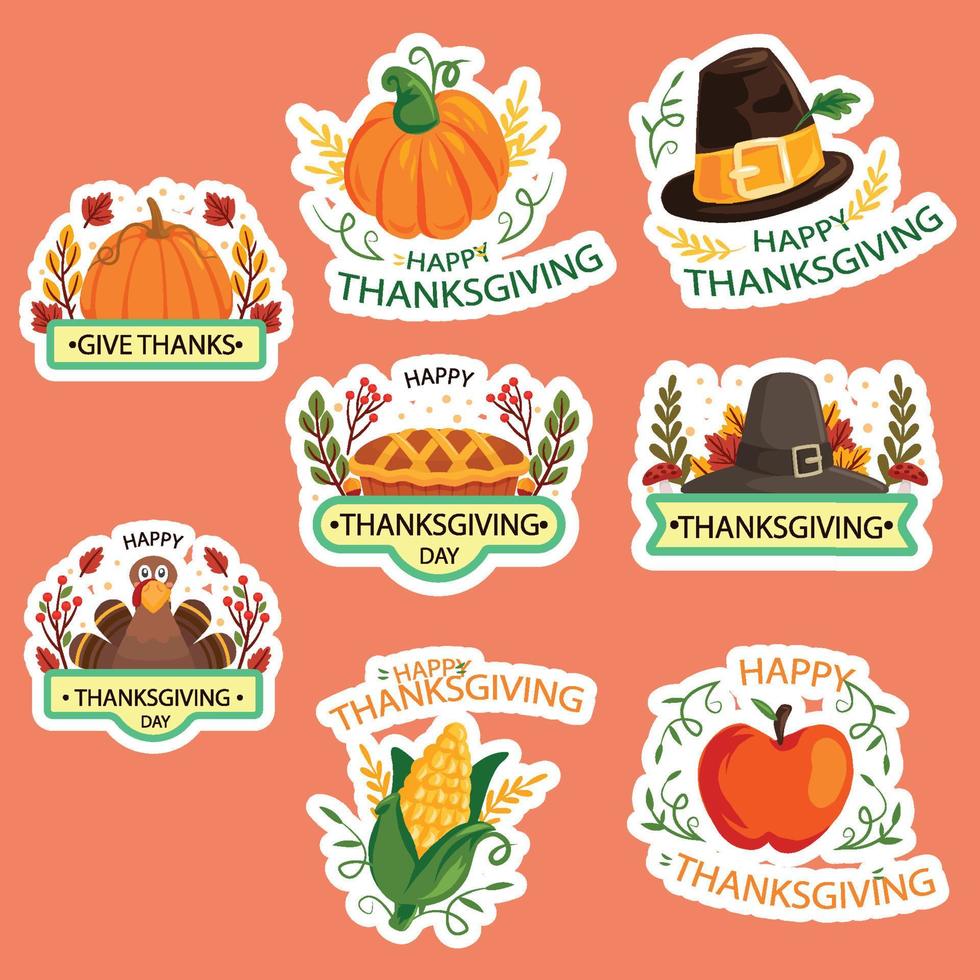 Happy thanksgiving stickers cartoon turkey vector