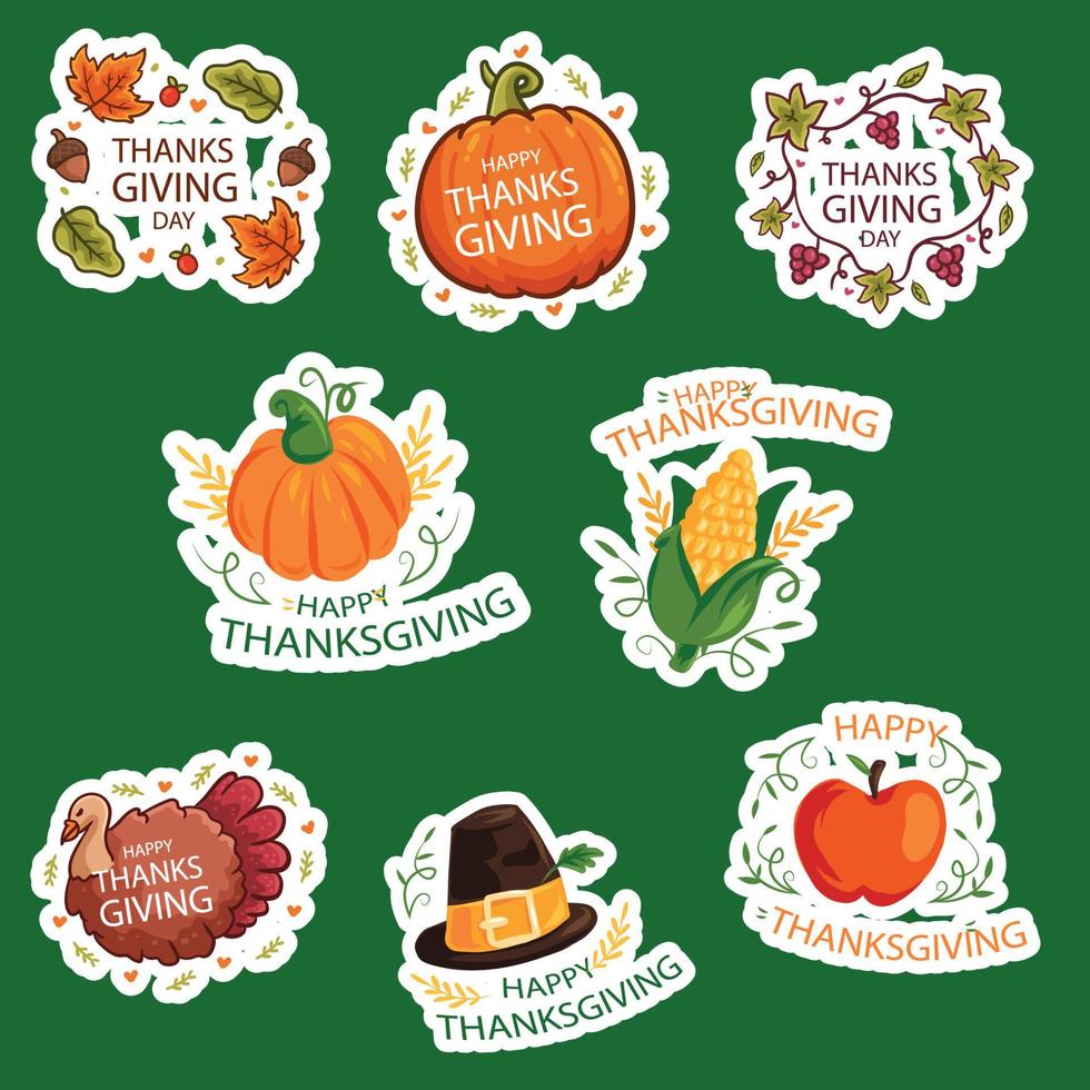 Festive Thanksgiving Sticker Set vector