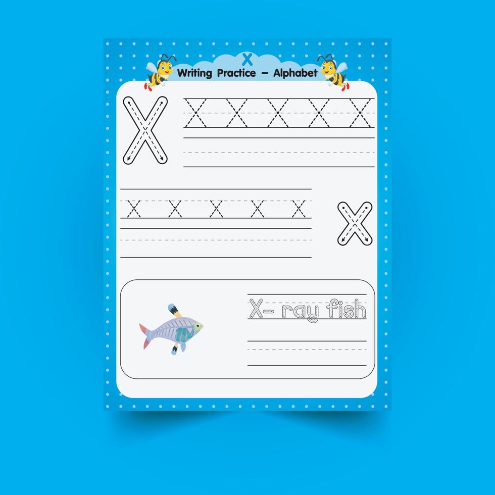 Alphabet tracing worksheet with letter and vocabulary vector