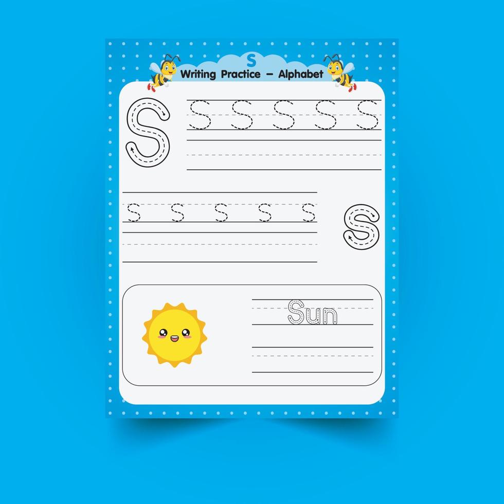 Alphabet tracing worksheet with letter and vocabulary vector