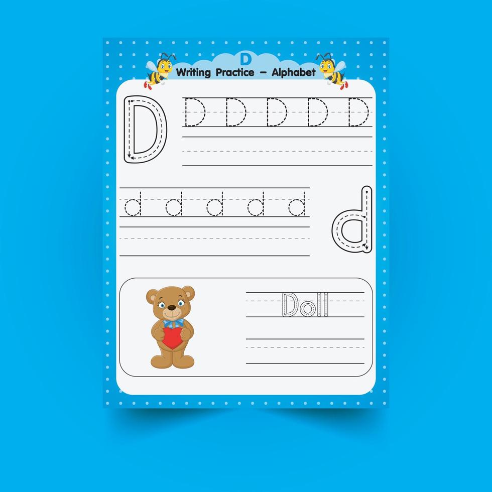 Alphabet tracing worksheet with letter and vocabulary vector