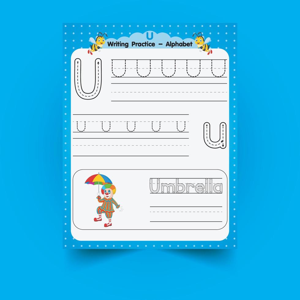 Alphabet tracing worksheet with letter and vocabulary vector