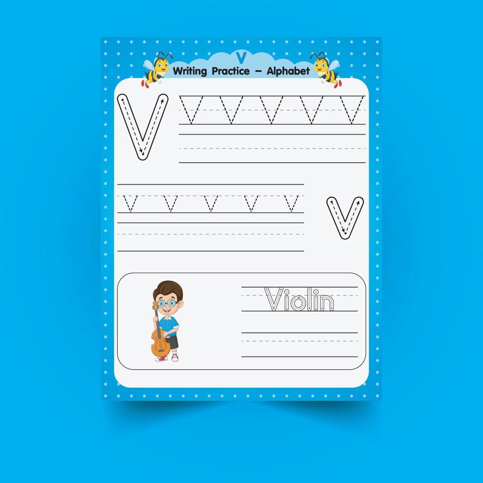 Alphabet tracing worksheet with letter and vocabulary vector