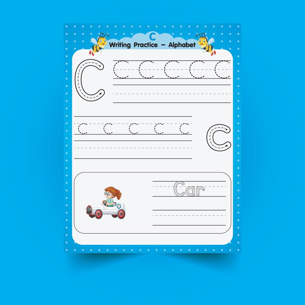 Alphabet tracing worksheet with letter and vocabulary vector