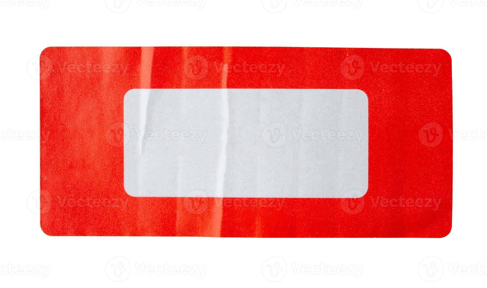 Red paper sticker label isolated on white background photo