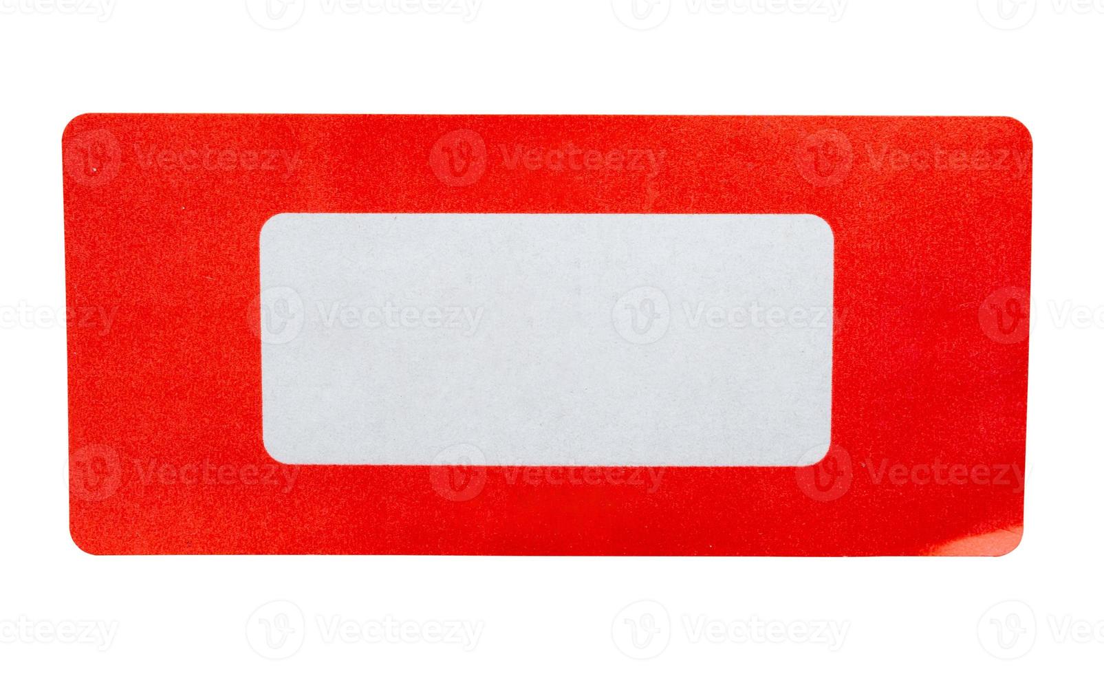 Red paper sticker label isolated on white background photo