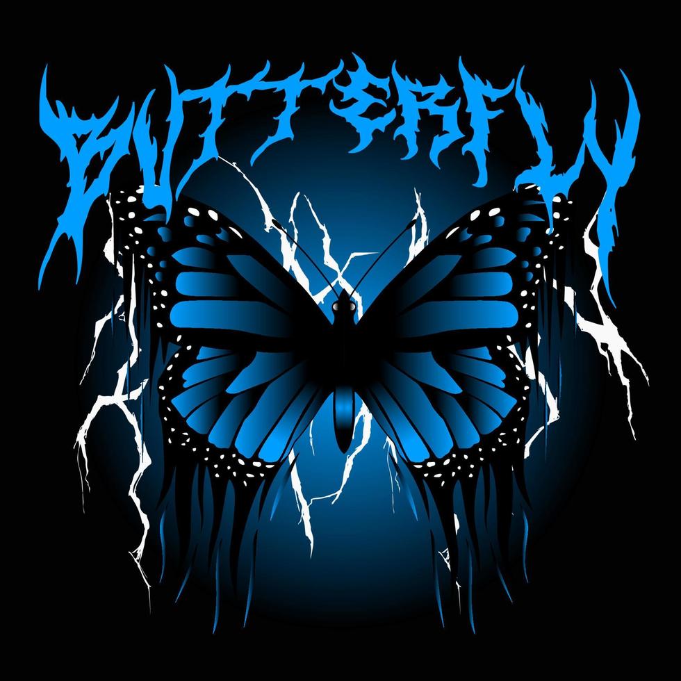 diseño de streetwear de vector de relámpago de mariposa azul