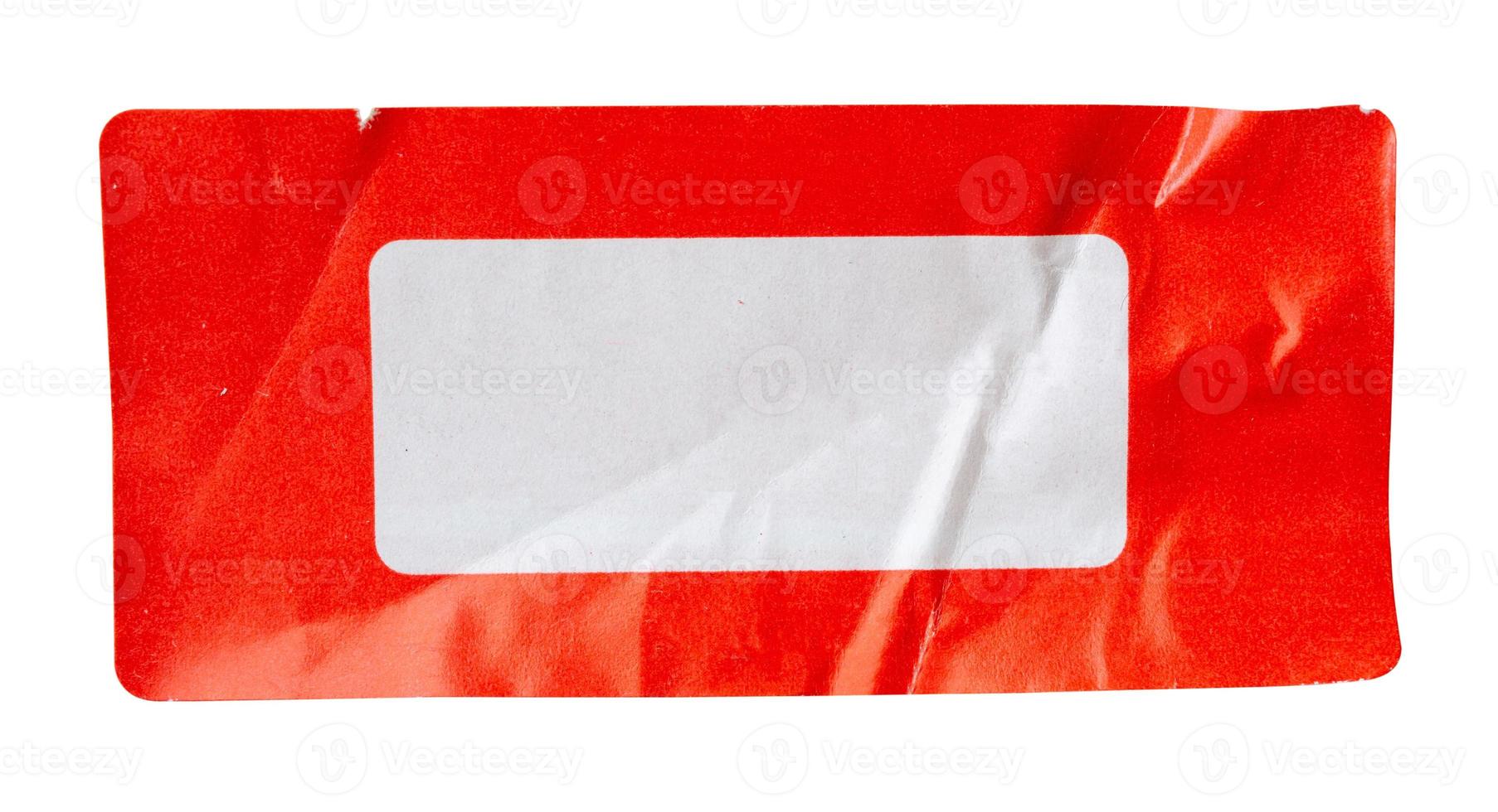 Red paper sticker label isolated on white background photo