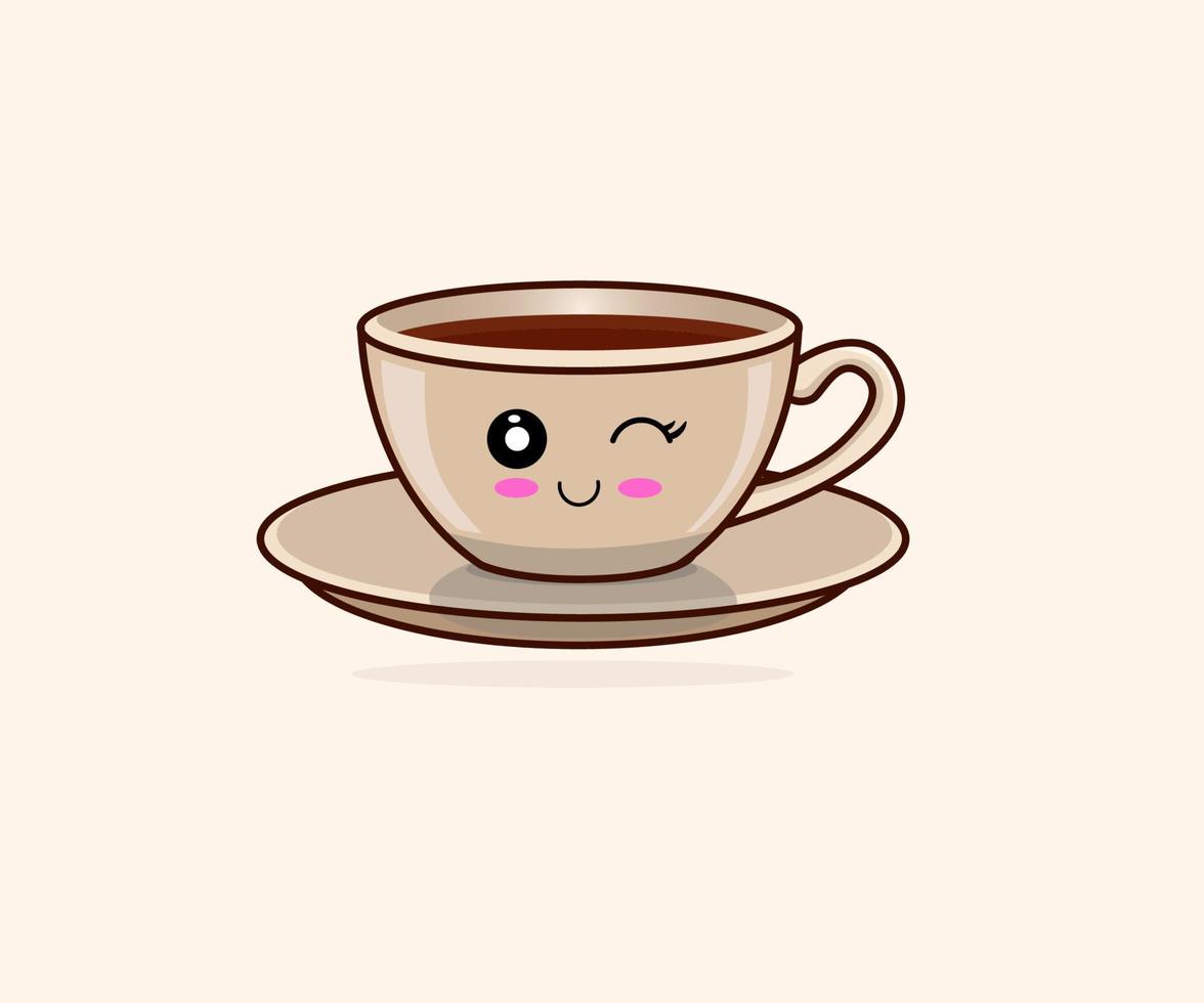 cute warm tea cup design vector graphic illustration with expression