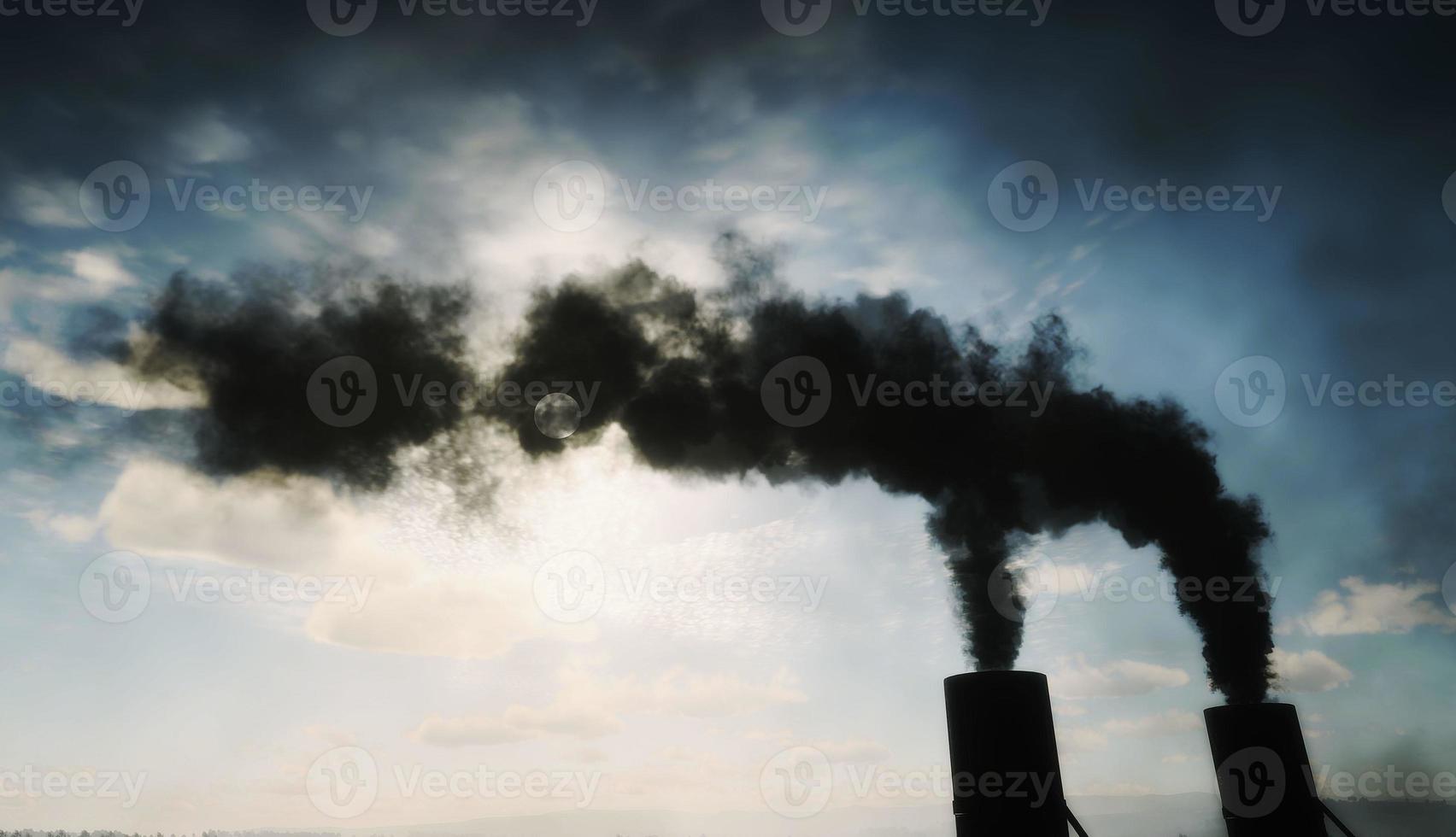 Smoke coming from large industrial plants in industrial colonies. Part of the world destroyed 3D rendering photo