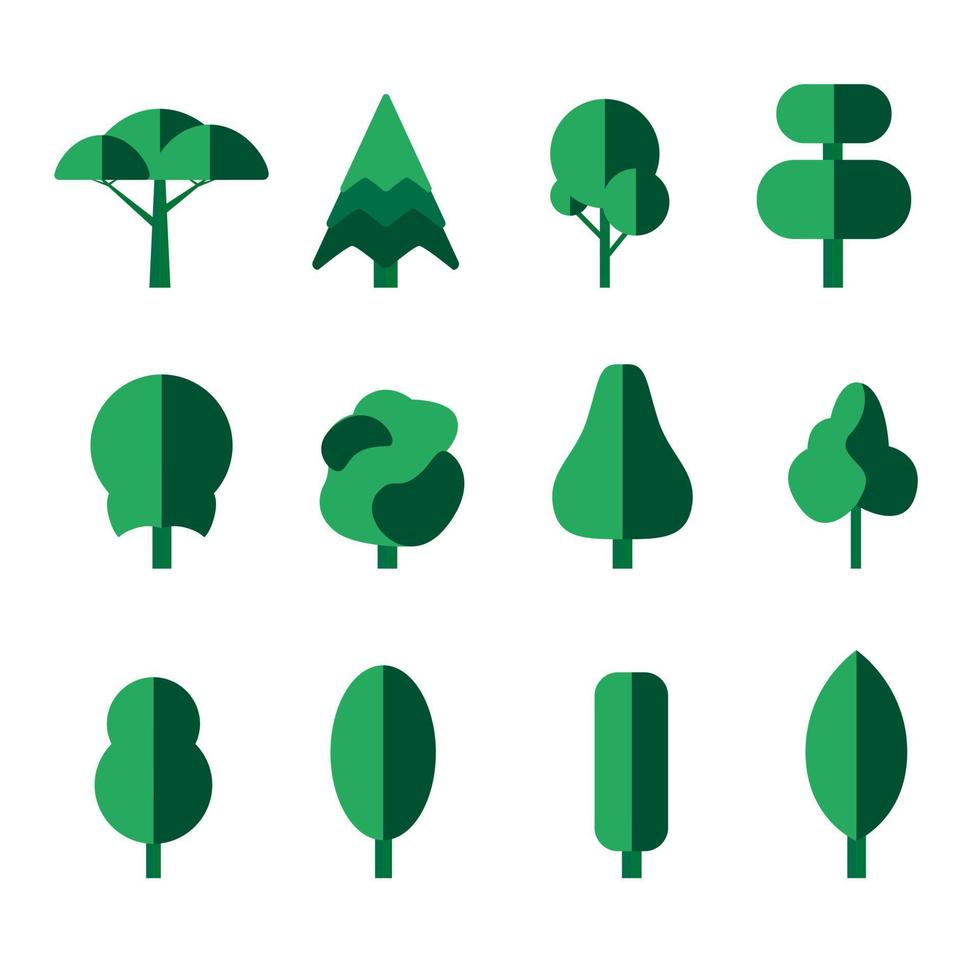 árboles ambientados en un estilo plano mínimo. Coolection árbol aislado sobre fondo blanco. ilustración de stock vectorial. vector