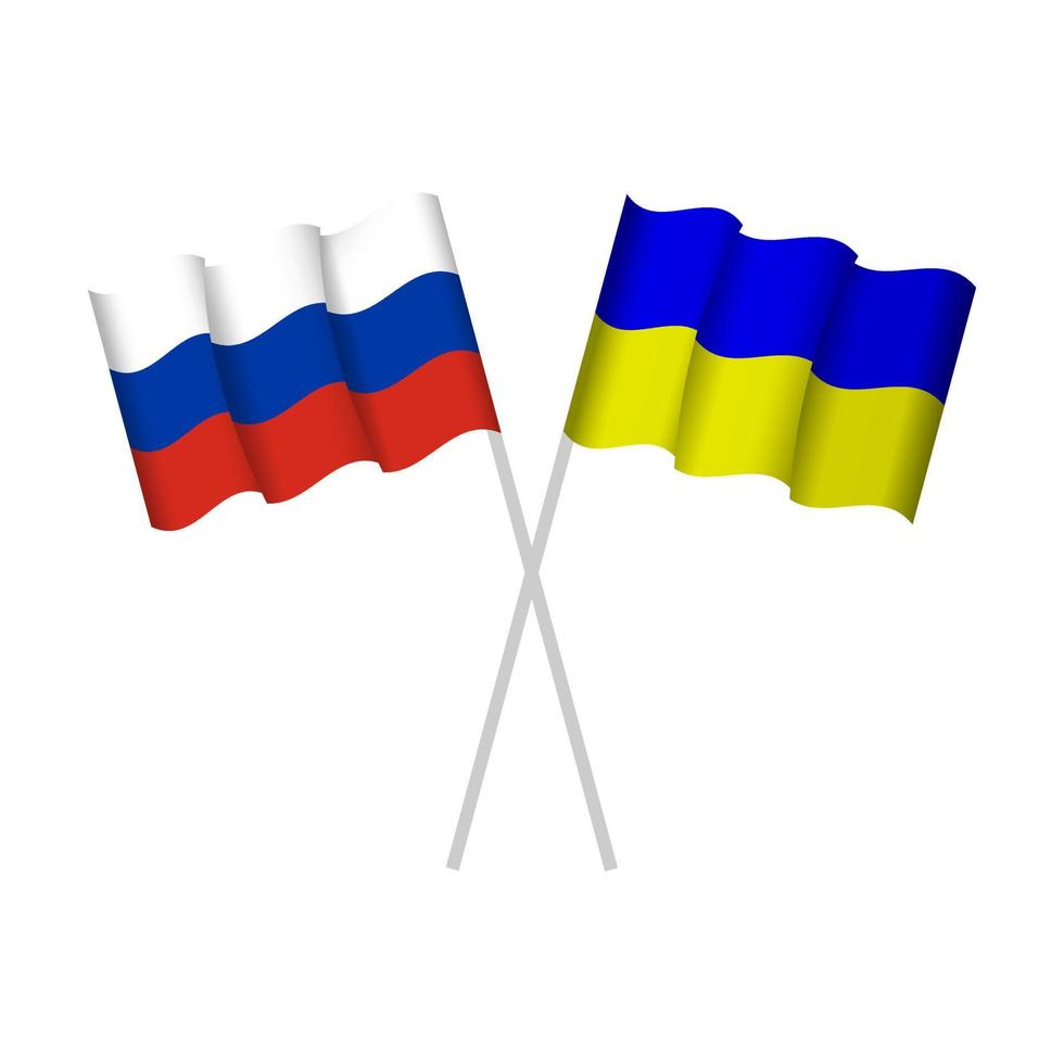 Ukrainian and Russian flag. Flags of Russia and Ukraine on a white background. Ukraine and Russia together. Vector stock illustration.