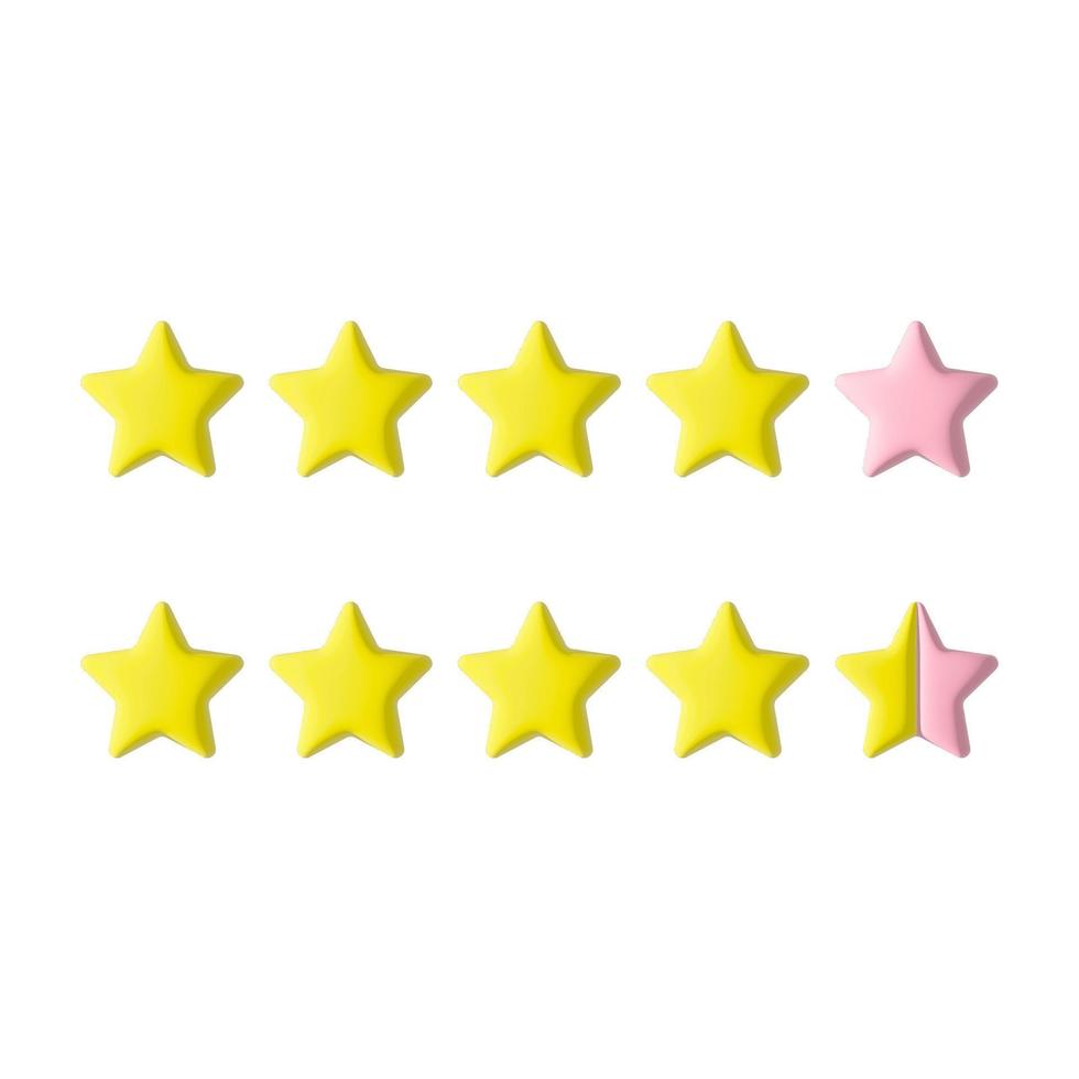3D rating stars. Golden star rating icons. Stars feedback concept isolated on white. vector