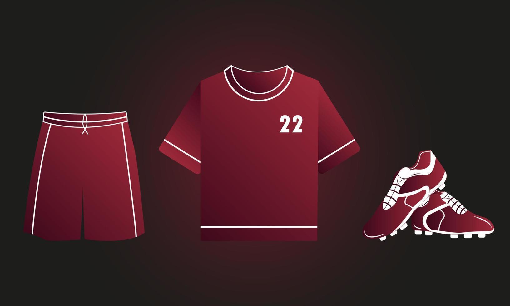 Atributos futbolísticos del campeonato. camiseta, shorts, botas. artículos de fútbol al estilo del campeonato mundial. vector