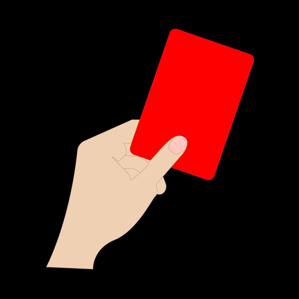 tarjeta roja de fútbol. tarjeta roja en la mano del árbitro de fútbol. vector