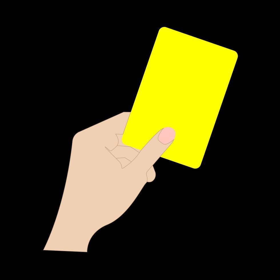 Yellow football card. Yellow card in the football referee's hand. Football warning. Vector stock illustration.