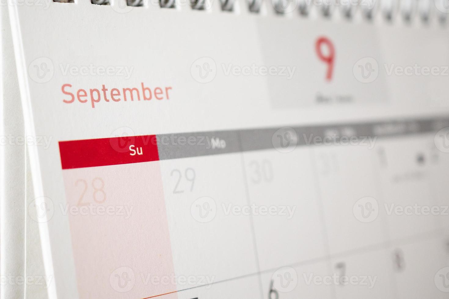 September calendar page with months and dates business planning appointment meeting concept photo