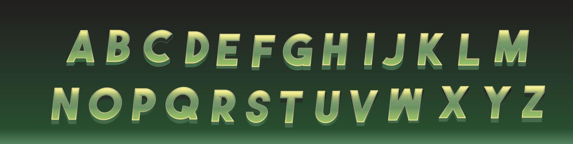 Green Metallic Alphabet letters font vector