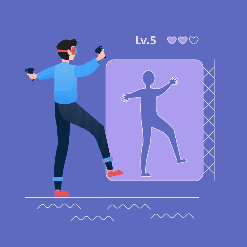 Man playing game using virtual reality headset vector