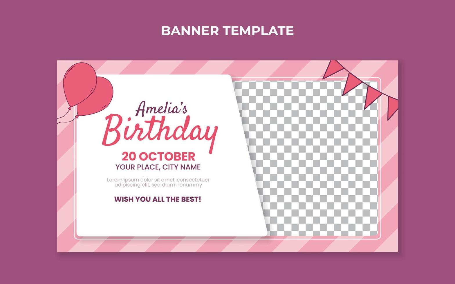 Kids birthday invitation banner template vector
