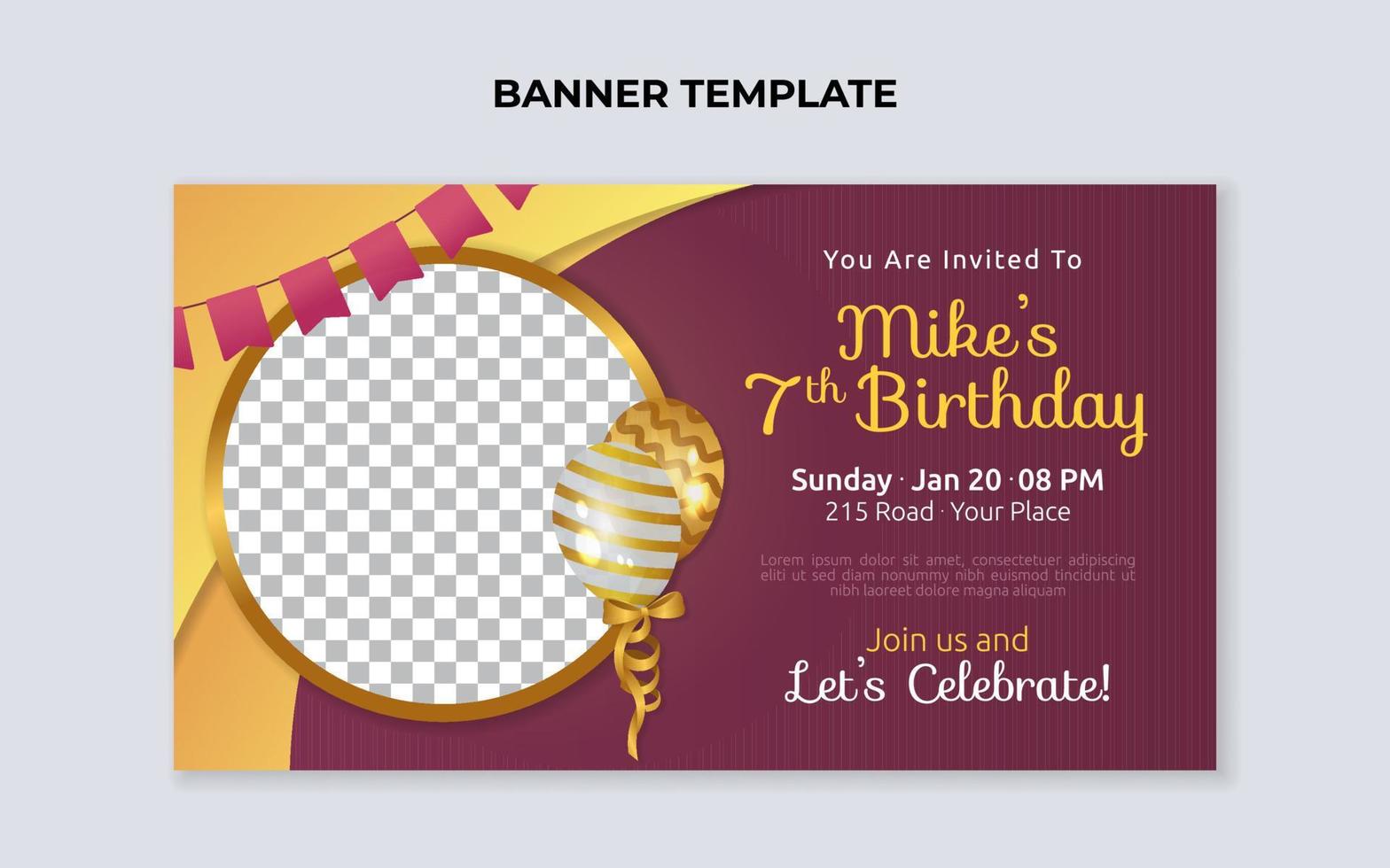 plantilla de banner de invitación de cumpleaños. adecuado para la celebración de cumpleaños y eventos de aniversario vector