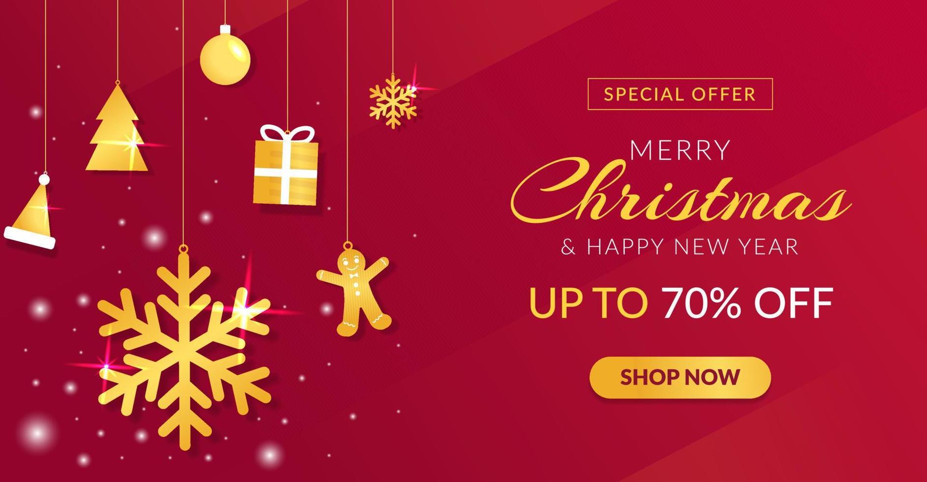 Christmas sale banner with golden decoration vector