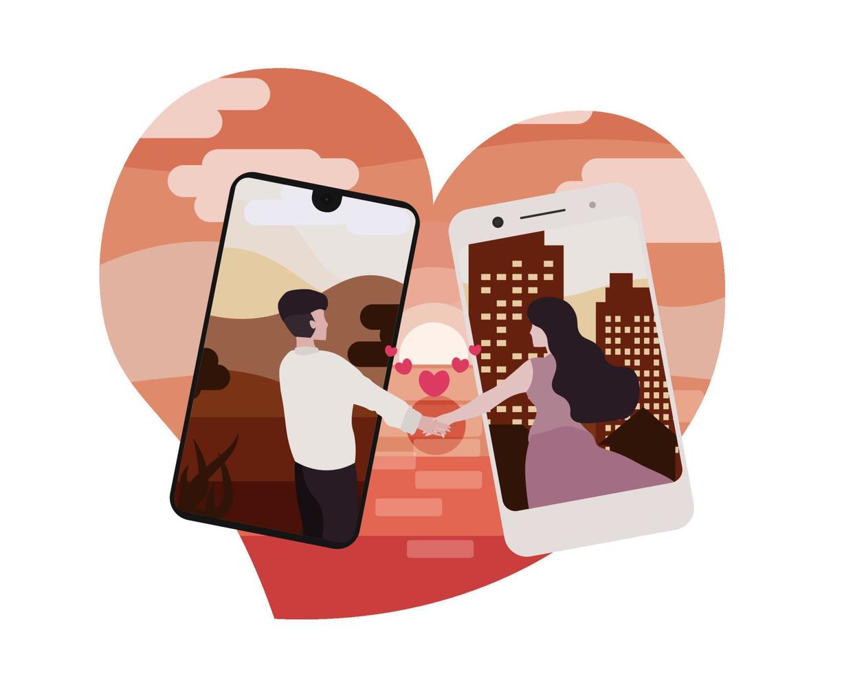 Online dating, virtual relationship and social networking concept. Couple holding hands vector