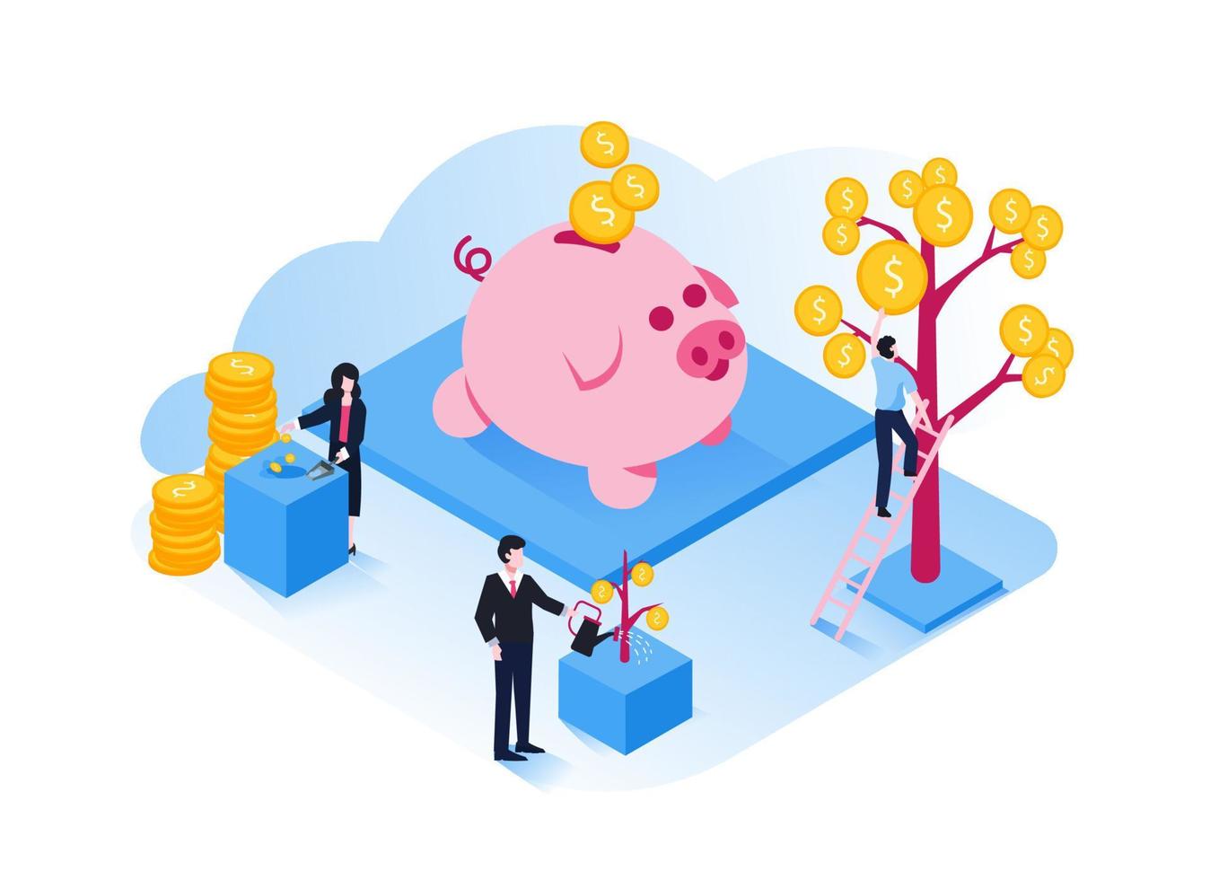 Illustration of business investment, financial, and teamwork concept in modern flat design vector