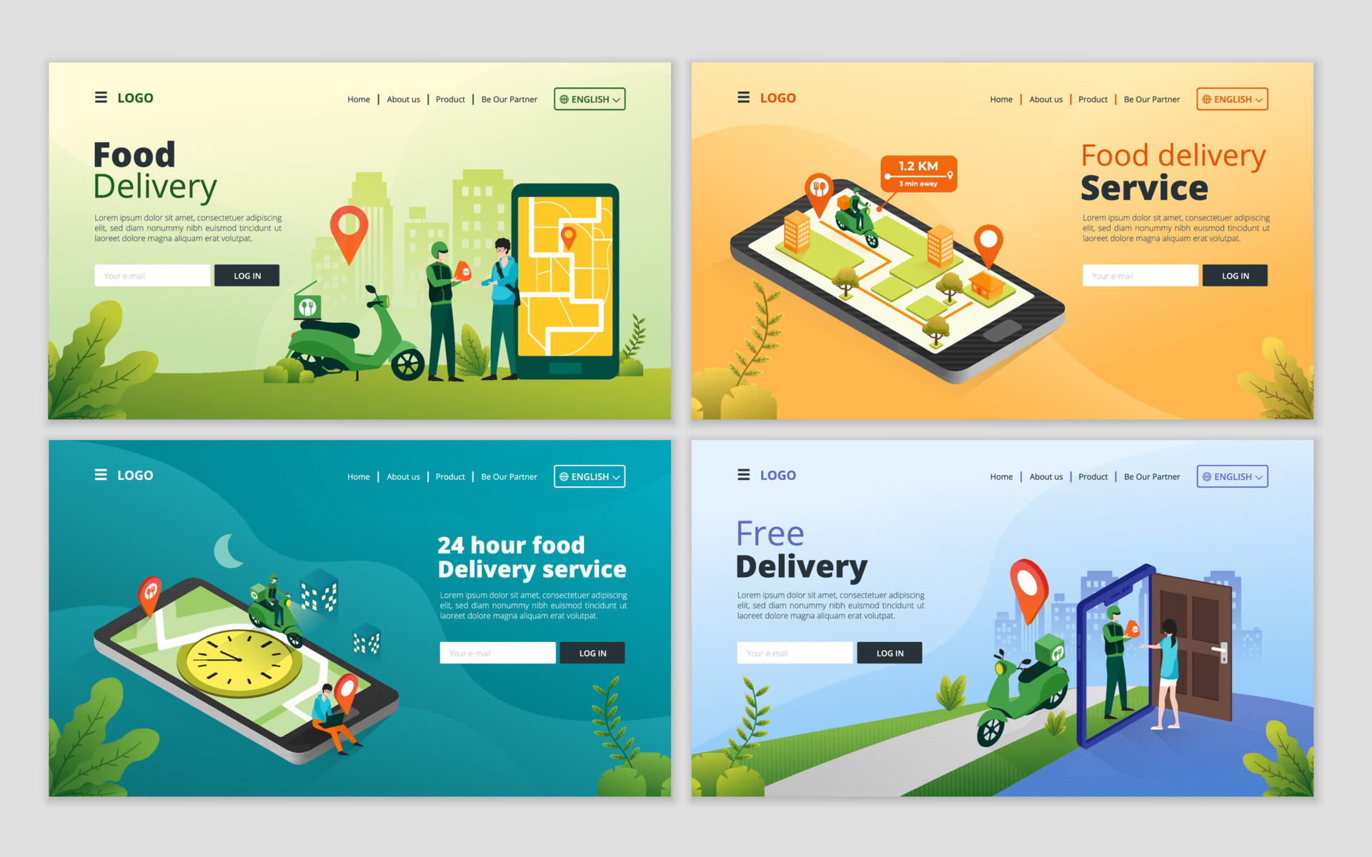 Set of web page design template for online food delivery service. Fast ...