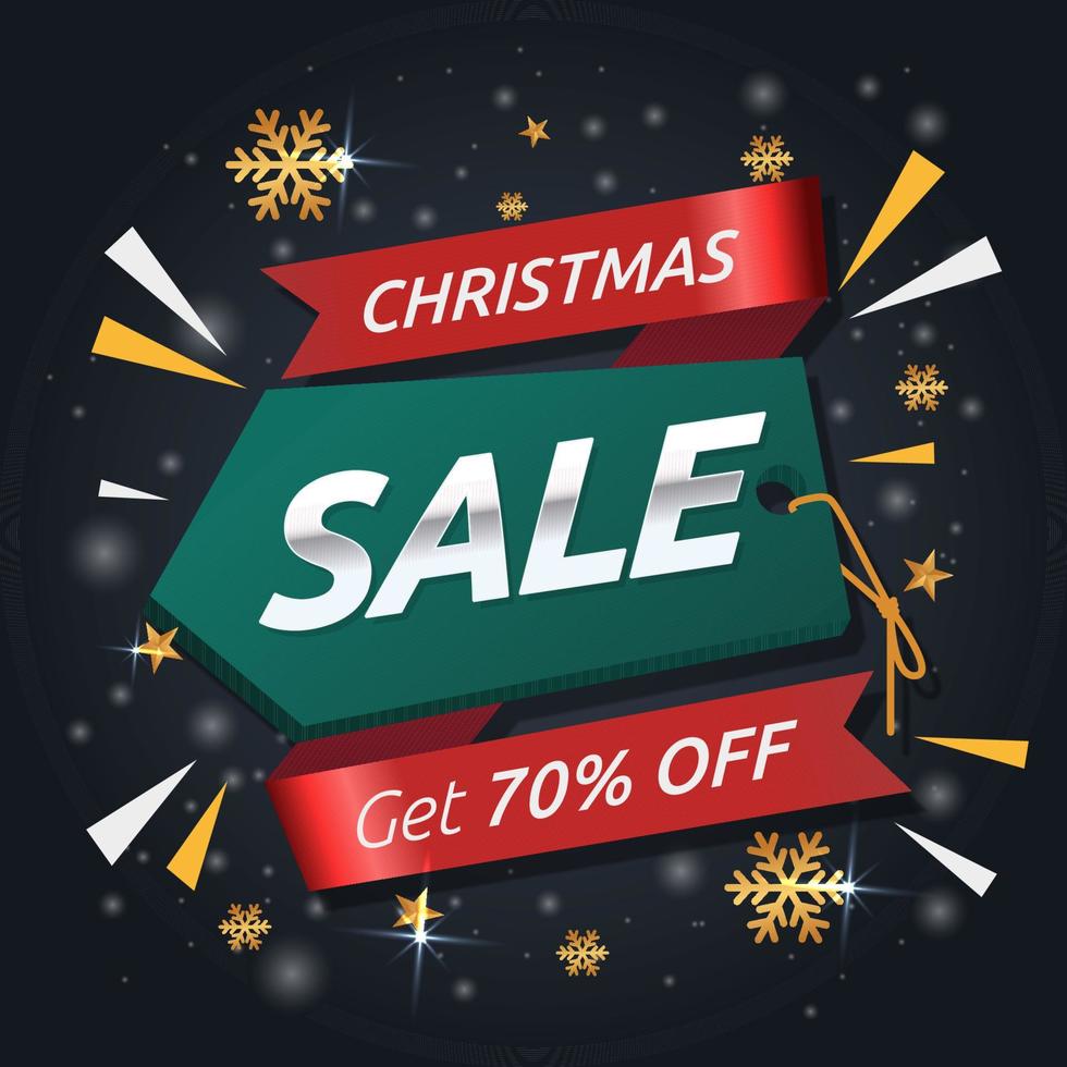 Christmas sale banner with red ribbon and green tag vector