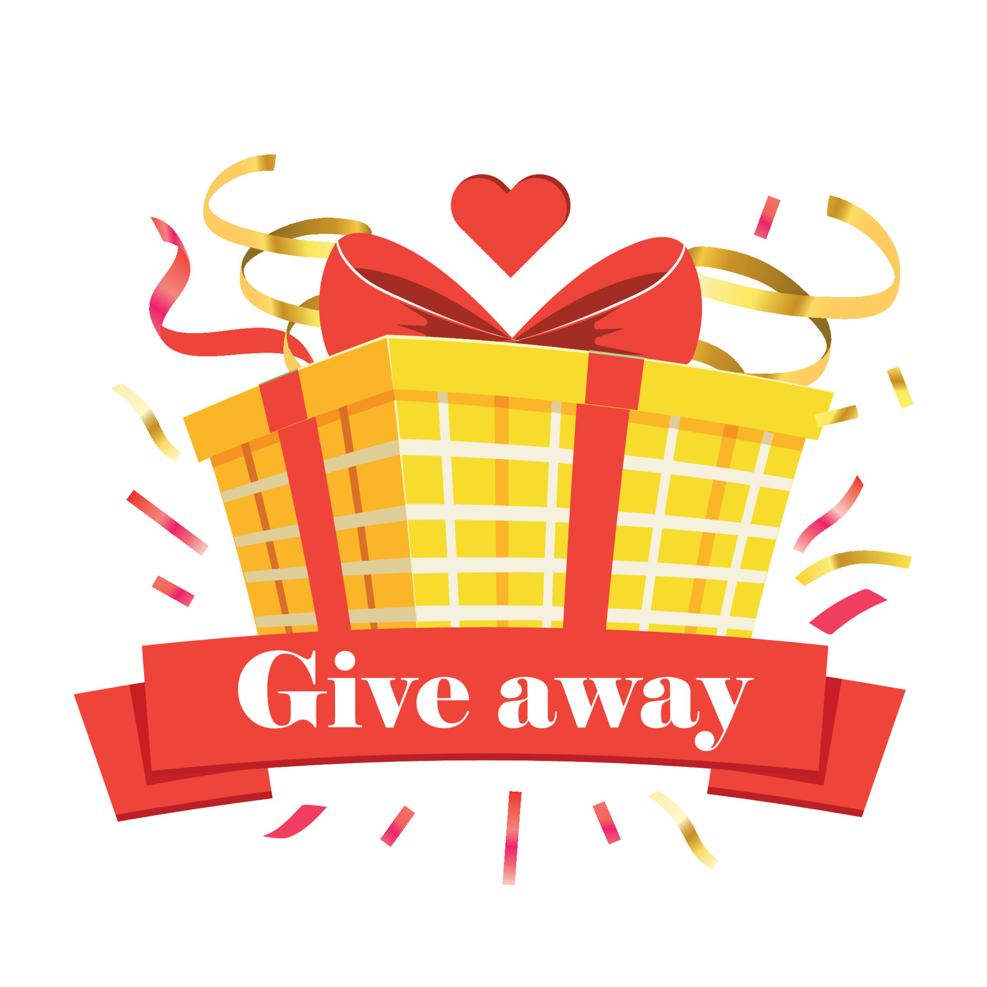 Giveaway banner prize in colorful boxes with ribbons special offer
