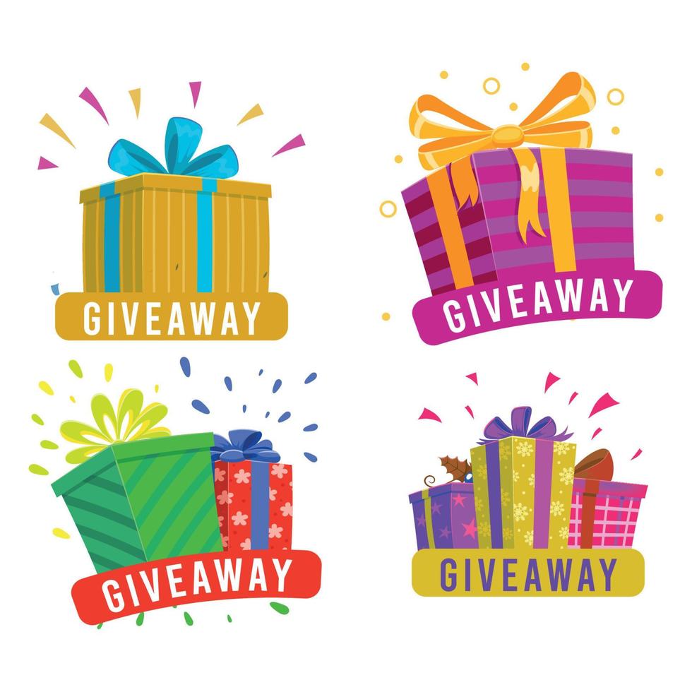 Giveaway banner, prize in colorful boxes with ribbons. Special offer for gift winner in black friday event or and contest. you can use it in social media designs. vector