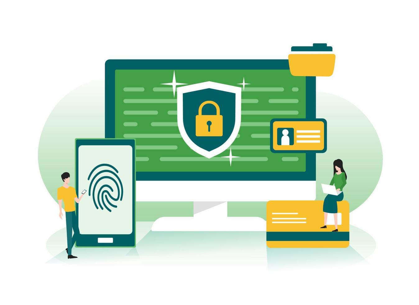 Data protection, privacy, data security and internet security concept with smartphone fingerprint and shield illustration vector
