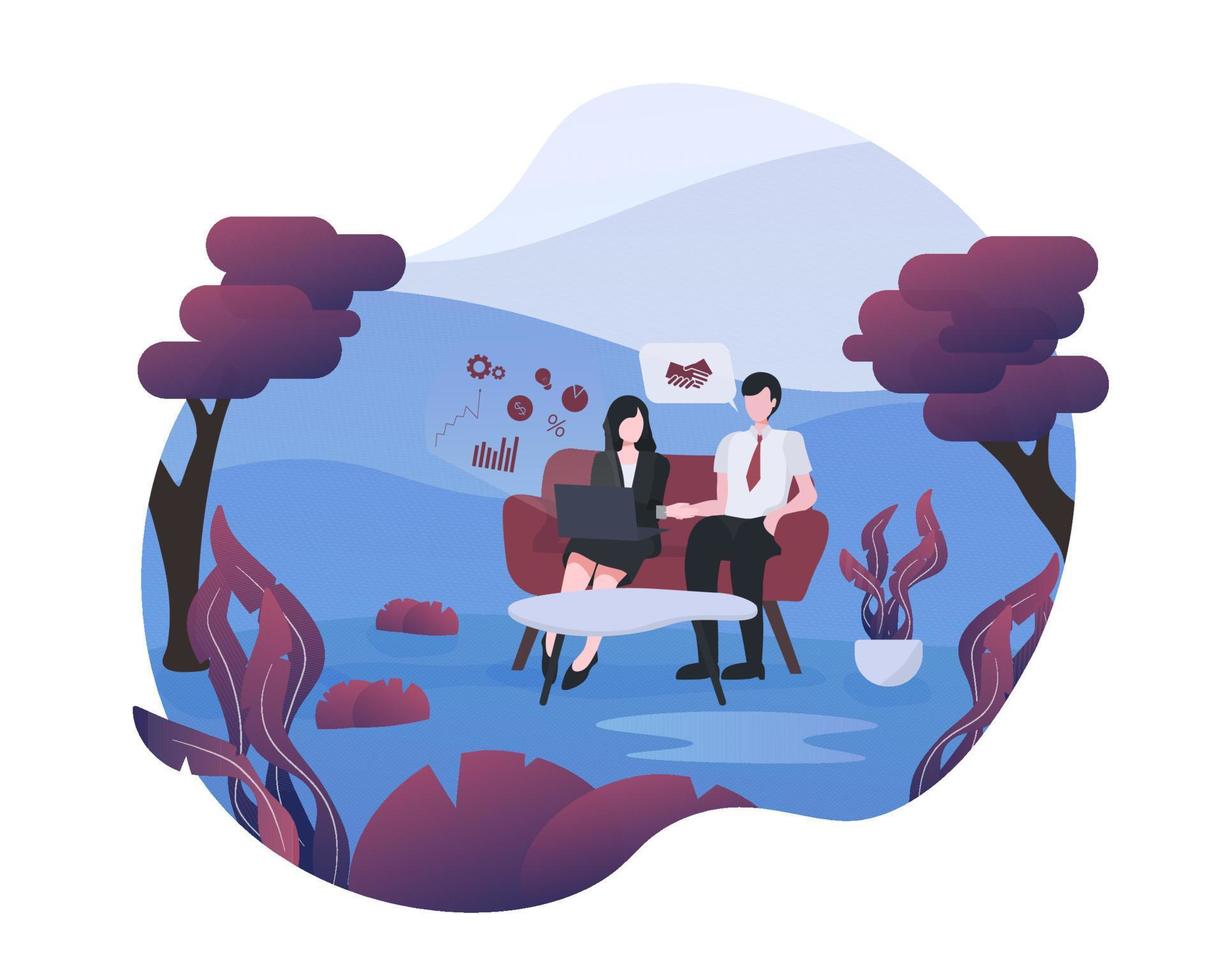 Illustration of business partnership, cooperation concept. Illustration for web banner, business presentation and infographic vector