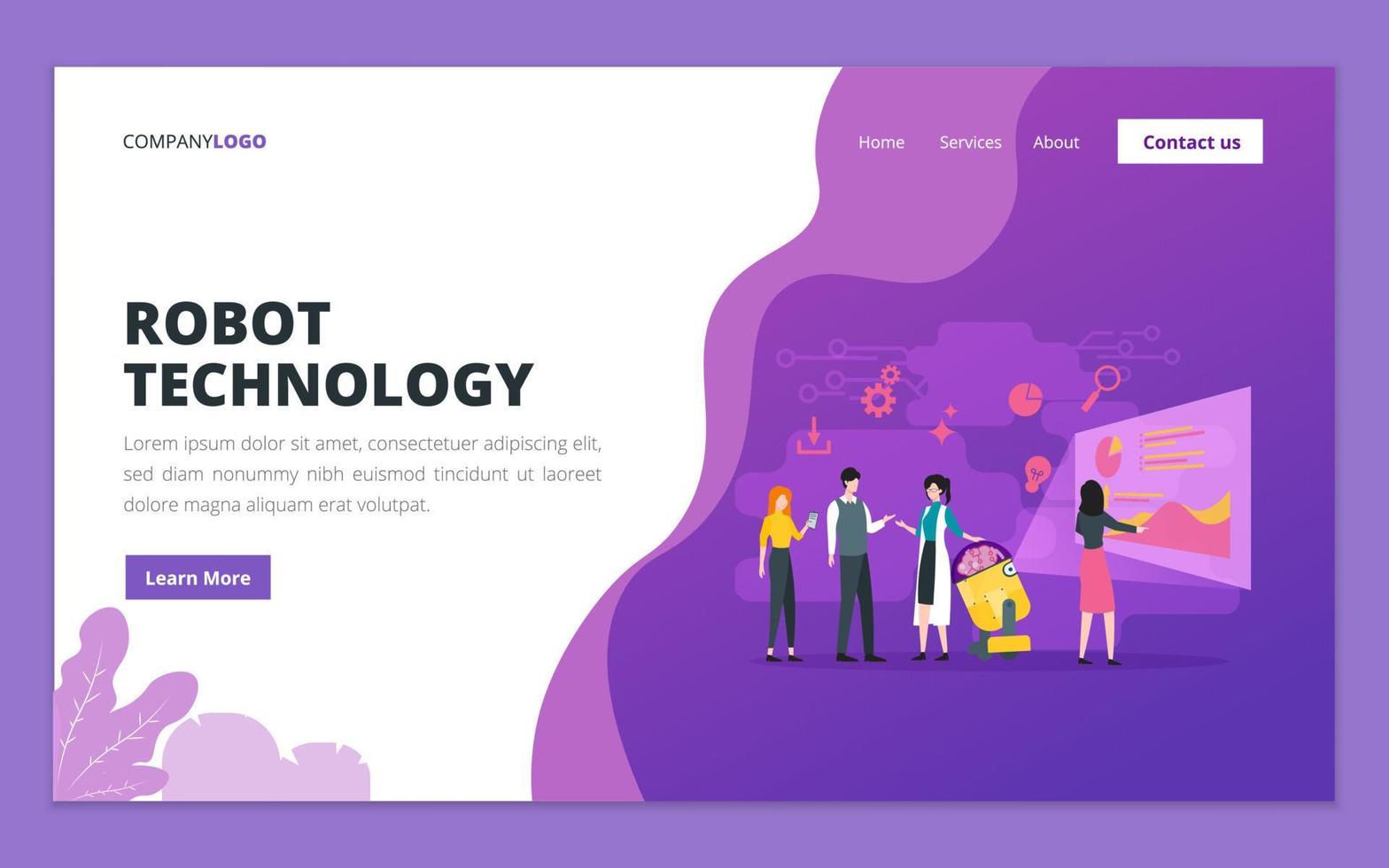 Web page design template for artificial intelligence AI, robot technology, future technology, machine learning. Illustration for website and mobile website development vector