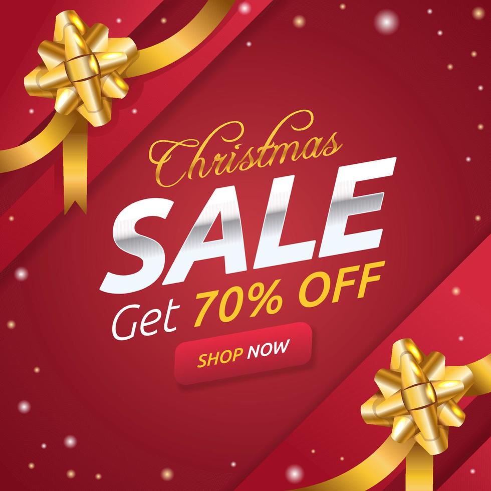 Christmas sale banner with golden ribbons vector