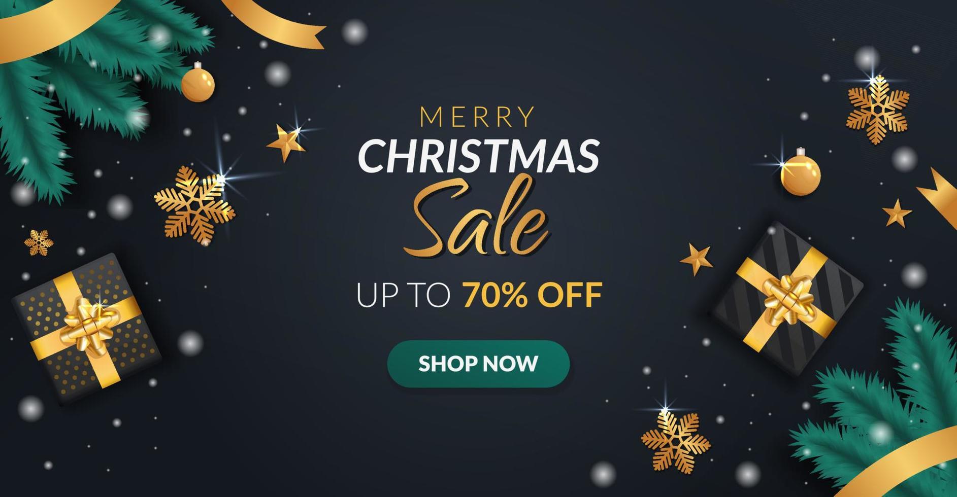 Christmas sale banner with gift boxes and golden ribbons vector