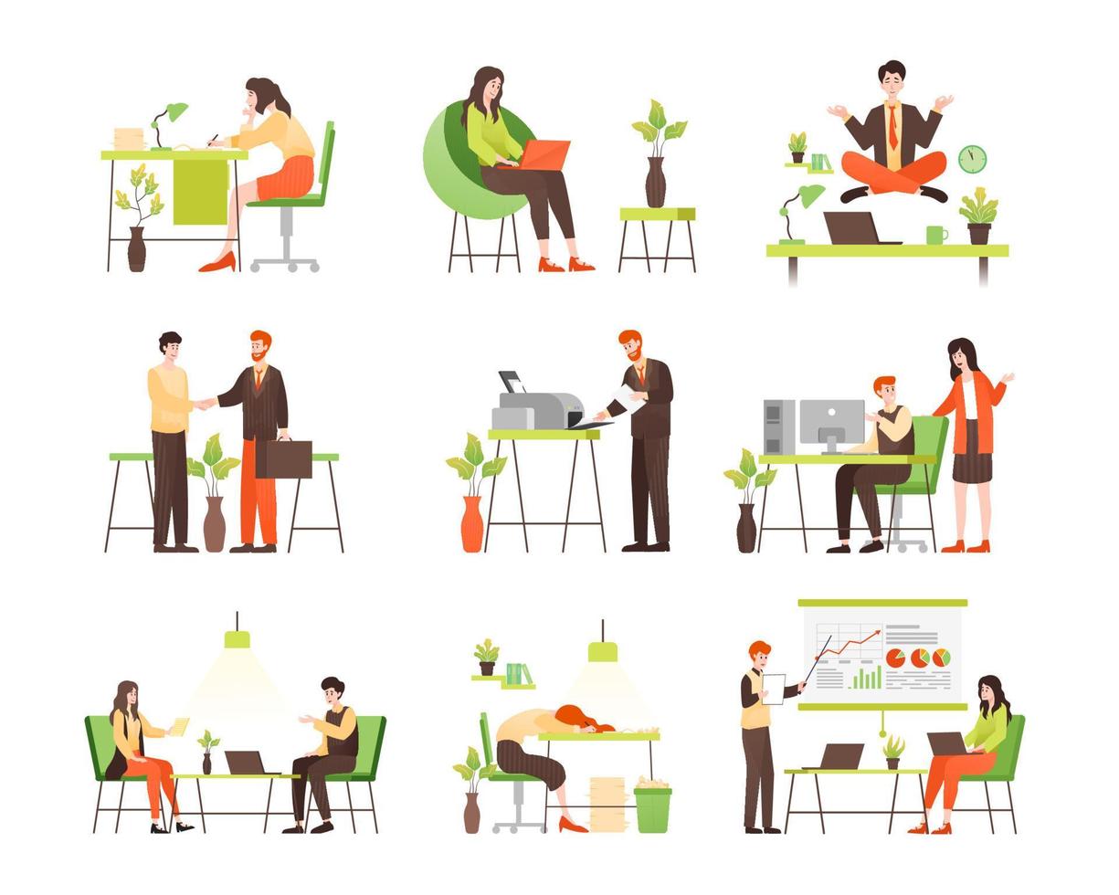 Office worker illustration. Various actions and activities vector