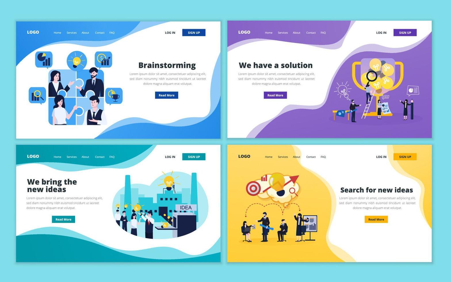 Set of web page design template for brainstorm, project management, startup business, business consulting, business plan. Illustration for website and mobile website development vector