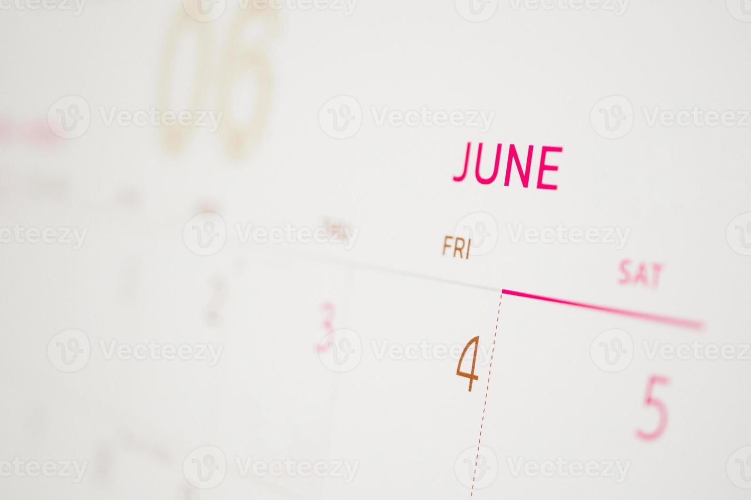 June calendar page with months and dates business planning appointment meeting concept photo