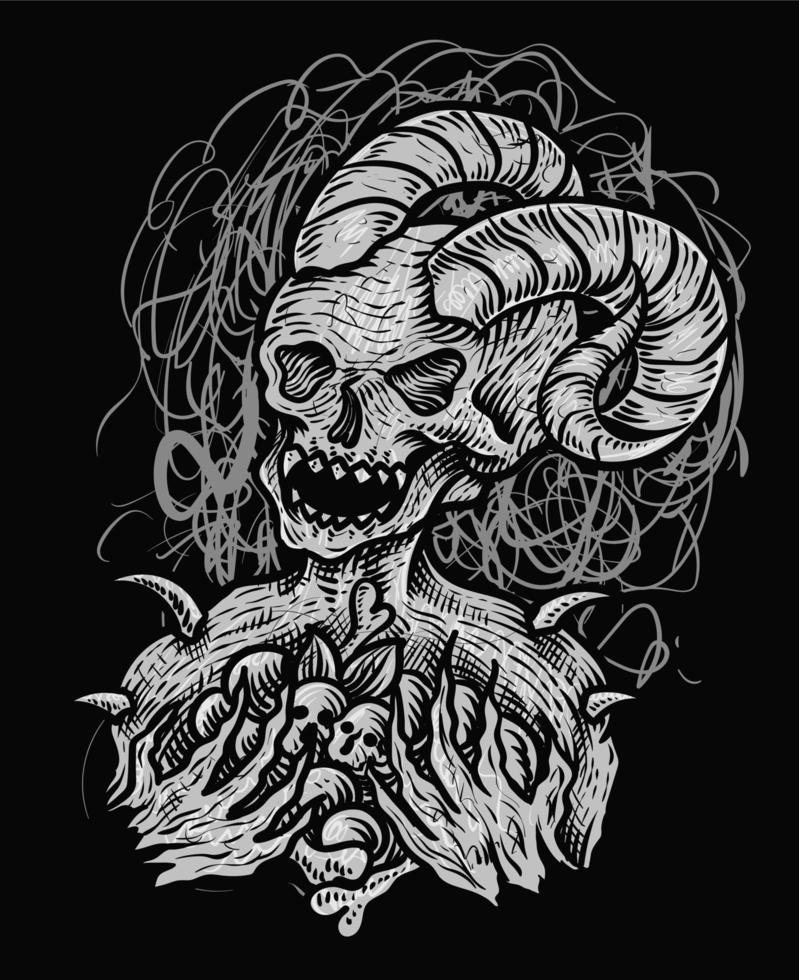 Illustration scary Demon skull with abstract style perfect for T shirt, hoodie, jacket, poster vector