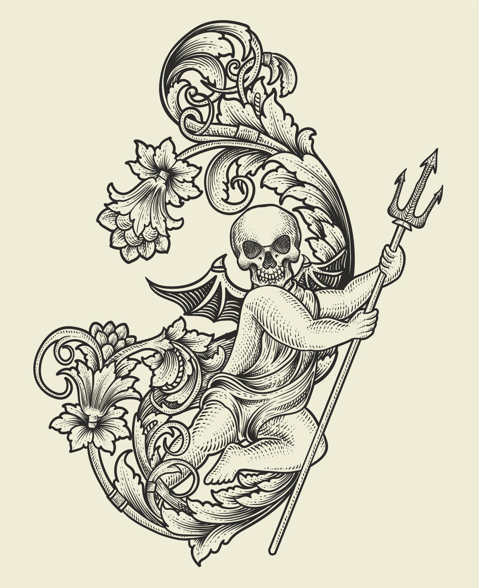 Illustration Baby Demon With Engraving Ornament Antique Style 12969409 adorable-demon-girl-coloring-page-download-print-or-color-online-for