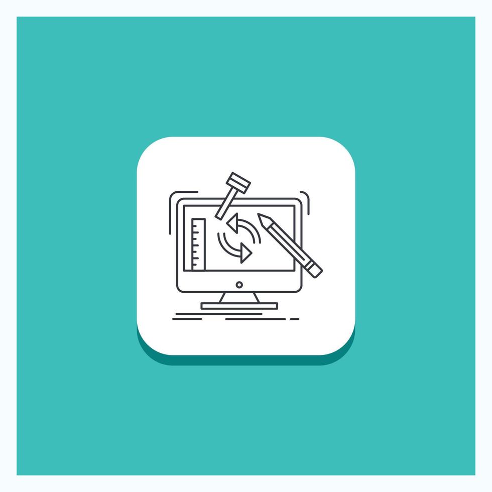 Round Button for engineering. project. tools. workshop. processing Line icon Turquoise Background vector