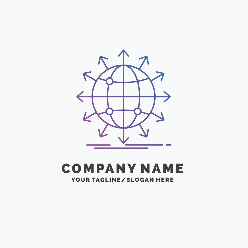 globe. network. arrow. news. worldwide Purple Business Logo Template. Place for Tagline vector